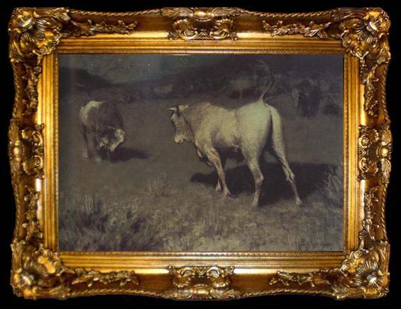 framed  Frederic Remington Moaning of the Bulls (mk43), ta009-2